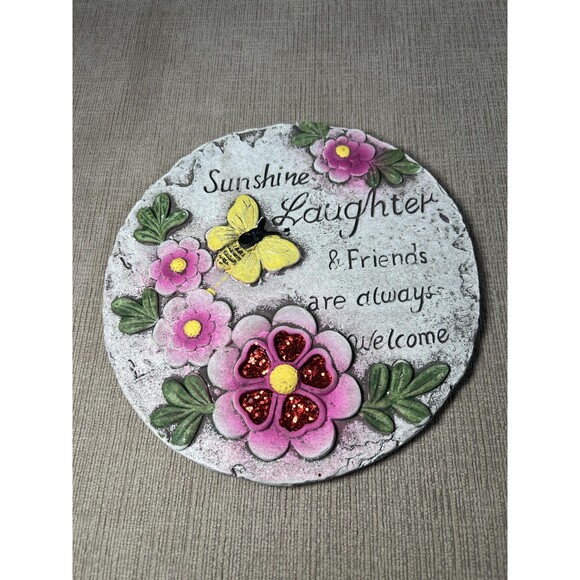 Fairy Garden Forest Figurine Welcome Sign Flower Bee Glitter Garden Decor Plaque - Picture 1 of 5